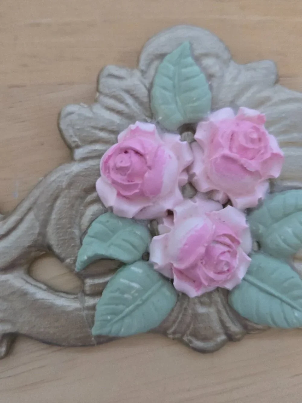 Pink Rose Wall Decor Gold Scrollwork Cottagecore Vintage-Style